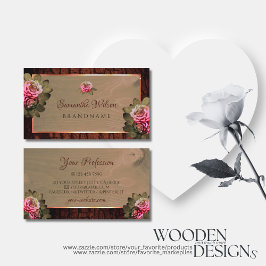 Blommigt Rosa ros Rustic Träd Bark Wood Grain Visitkort