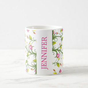 Blommigt Rosa ros Vine Navy Elegant Personlig Kaffemugg