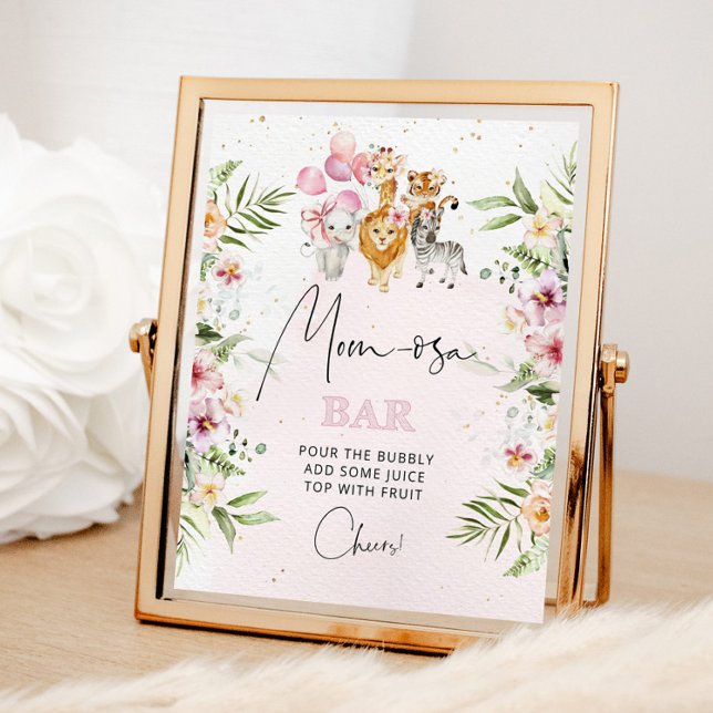 Blommigt rosa Safari-djuren Mamma-osa pub-tecken Poster (Skapare uppladdad)