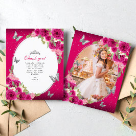 Blommigt Rosa Silver Butterfly Quinceañera Photo