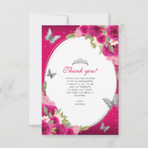 Blommigt Rosa Silver Butterfly Quinceañera Photo Tack Kort