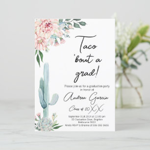 Blommigt Rosa Taco Bout A Grad, Studenten Inbjudningar
