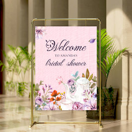 Blommigt Rosa Tea Party Möhippa Välkomstskylt Poster