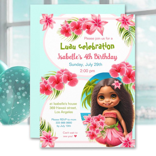 Blommigt Rosa Tropical Aloha Luau Birthday Inbjudningar (Floral Pink Tropical Aloha Luau Birthday Invitation)