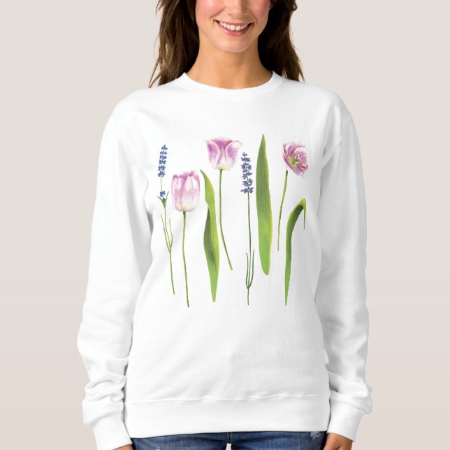 Blommigt Rosa Tulips Lavender Flowers | HELGDAGAR T Shirt (Framsida)