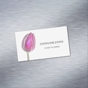 Blommigt Rosa Tulips White Bröllop Event Planner Magnetiska Visitkort