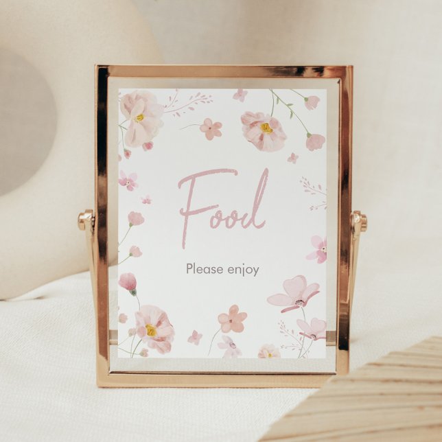 Blommigt Rosa Vår Baby i Bloom Baby Shower Food Poster (Pink Spring Floral Baby in Bloom Baby Shower Food Sign)