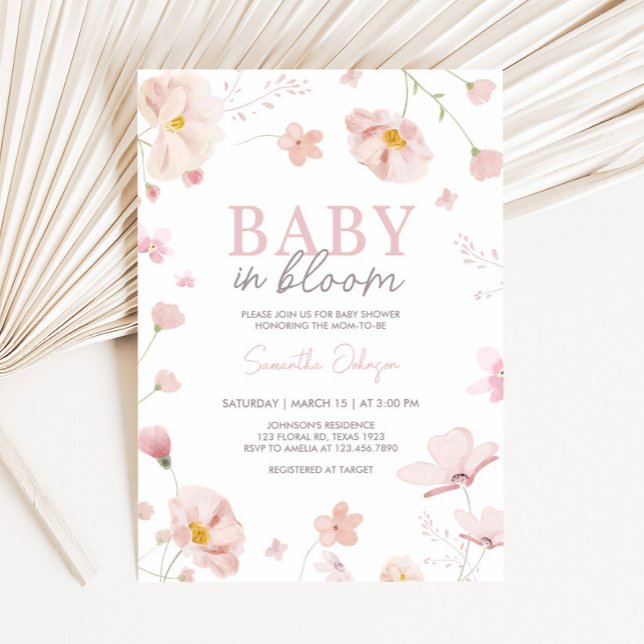 Blommigt Rosa Vår Baby i Bloom Baby Shower Inbjudningar (Pink Spring Floral Baby in Bloom Baby Shower Invitation
)