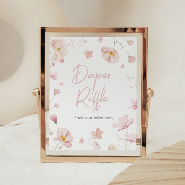Blommigt Rosa Vår Baby i Bloom Diaper Raffle Poster (Pink Spring Floral Baby in Bloom Baby Shower Diaper Raffle Sign)