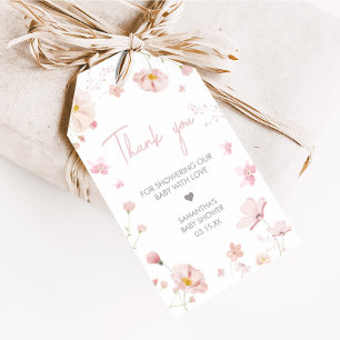Blommigt Rosa Vår Baby i Bloom Favor Taggar Presentetikett