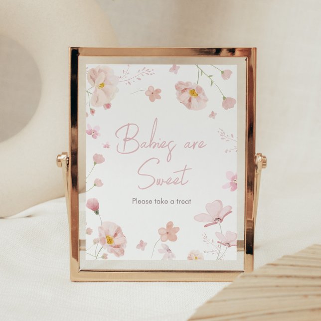 Blommigt Rosa Vår Baby i Bloom Spädbarn är svenska Poster (Pink Spring Floral Baby in Bloom Baby Shower Babies are Sweet Sign)