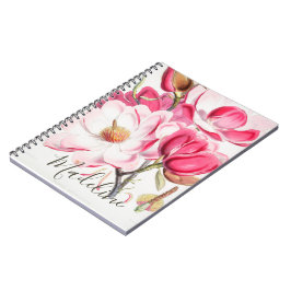 Blommigt Rosa Vår Färg Feminin Elegant Monogram Anteckningsbok