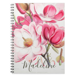Blommigt Rosa Vår Färg Feminin Elegant Monogram Anteckningsbok
