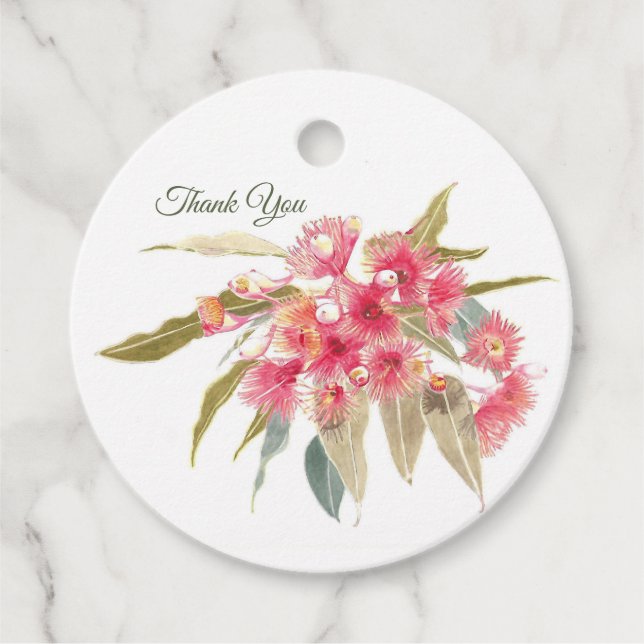 Blommigt Rosa VattenfärgsTack Gåvor Etiketter (Framsida)