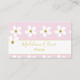 Blommigt Rosa Vit Daisy Florist Professionell Visitkort