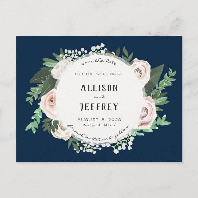 Blommigt Rosa Vit Grönt Spara vykort för datum (Framsida)