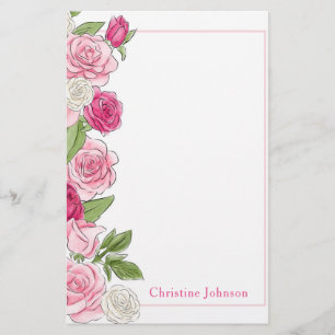 BLOMMIGT ROSA & VIT ROS PERSONLIG BREVPAPPER