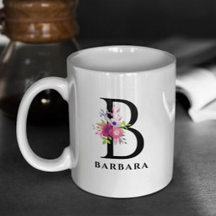 Blommigt Rosa Watercolor Bouquet Anpassningsbar Mo Kaffemugg