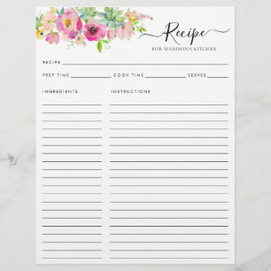 Blommigt  Rosa Watercolor Cactus Kitchen Recipe