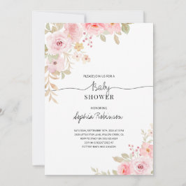 Blommigt Rosa Watercolor Girl Baby Shower Inbjudningar