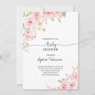 Blommigt Rosa Watercolor Girl Baby Shower Inbjudningar