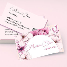 Blommigt Rosa White Modern Elegant Feminine QR-kod Visitkort