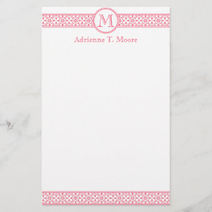 Blommigt Rosa White Monogram Initial Stationery Brevpapper
