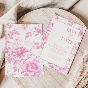 Blommigt Rosa White Toile De Jouy Spara Datumet