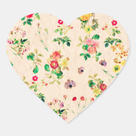 Blommigt Rosa Wildblommor Vintage Land Hjärtformat Klistermärke