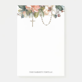 Blommigt Rosary Religiösa Catholik Prayer Post-it Block