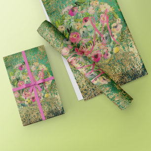 Blommigt Round Bouquet Monogram Grönt Guld Presentpapper