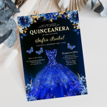 Blommigt Royal Blue Butterfly Princess Quinceanera
