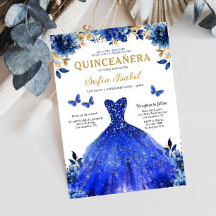 Blommigt Royal Blue Butterfly Princess Quinceanera Inbjudningar