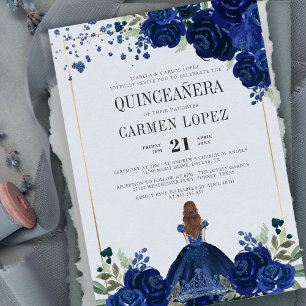 Blommigt Royal Blue Dress Budget Quinceanera Inbjudningar