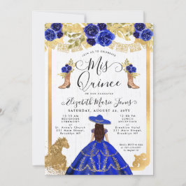 Blommigt Royal Blue Guld Horse Charra Quinceanera Inbjudningar