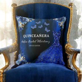 Blommigt Royal Blue Guld Princess Quinceanera Kudde