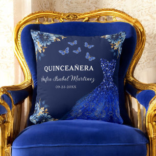 Blommigt Royal Blue Guld Princess Quinceanera Kudde