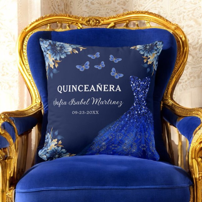 Blommigt Royal Blue Guld Princess Quinceanera Kudde (Skapare uppladdad)