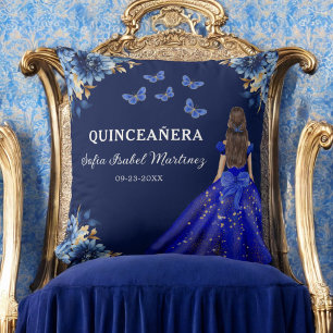Blommigt Royal Blue Guld Princess Quinceanera Kudde