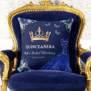 Blommigt Royal Blue Guld Princess Quinceanera Kudde