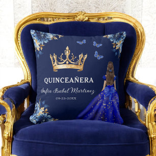 Blommigt Royal Blue Guld Princess Quinceanera Kudde