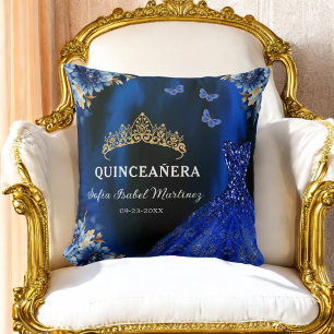 Blommigt Royal Blue Guld Princess Quinceanera Kudde