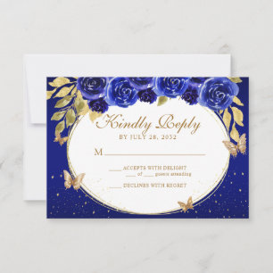 Blommigt Royal Blue Guld Tiara Butterfly Quinceañe OSA Kort