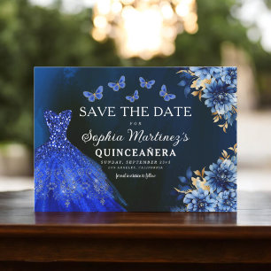 Blommigt Royal Blue Princess Birthday Quinceanera Spara Datumet