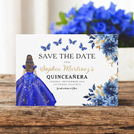 Blommigt Royal Blue Princess Birthday Quinceanera Spara Datumet