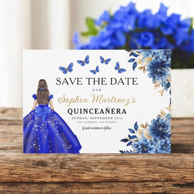 Blommigt Royal Blue Princess Birthday Quinceanera Spara Datumet (Skapare uppladdad)