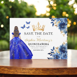 Blommigt Royal Blue Princess Birthday Quinceanera Spara Datumet