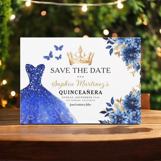 Blommigt Royal Blue Princess Birthday Quinceanera Spara Datumet (Skapare uppladdad)
