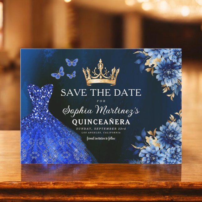 Blommigt Royal Blue Princess Birthday Quinceanera Spara Datumet (Skapare uppladdad)