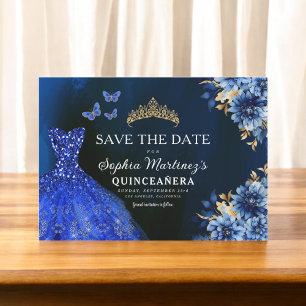 Blommigt Royal Blue Princess Birthday Quinceanera Spara Datumet